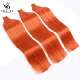 PU Tape In Hair Extensions 100% Remy Human Hair #350 Ginger Orange Color