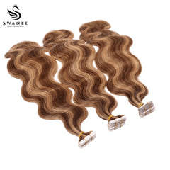 PU Tape In Hair Extensions Body Wave Double Drawn Tape In Hair 100% Virgin Hair Highlight #4/27