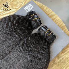 PU Clip Hair Extensions Kinky Straight Clip Hair Extensions Natural Black #1B