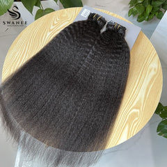 PU Clip Hair Extensions Kinky Straight Clip Hair Extensions Natural Black #1B