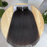 PU Clip Hair Extensions Kinky Straight Clip Hair Extensions Natural Black #1B