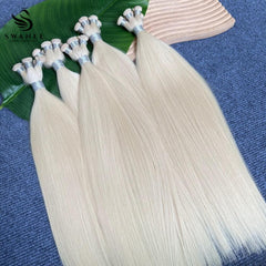 Hand-tied Weft Hair Extensions 100% Human Hair Platinum Blonde #60