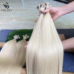Hand-tied Weft Hair Extensions 100% Human Hair Platinum Blonde #60