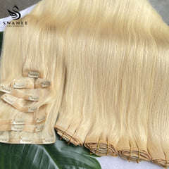 PU Clip Hair Extensions Straight Clip Hair Extensions Blond #613