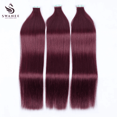 PU Tape In Hair Extensions 100% Remy Human Hair #99J Color