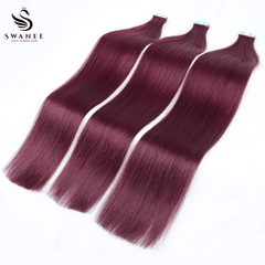PU Tape In Hair Extensions 100% Remy Human Hair #99J Color
