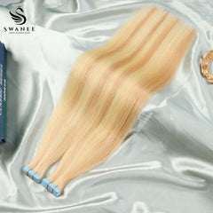 PU Tape In Hair Extensions 100% Remy Human Hair #P18/613 Color