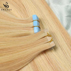 PU Tape In Hair Extensions 100% Remy Human Hair #P18/613 Color