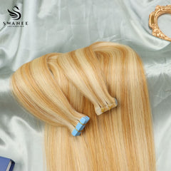 PU Tape In Hair Extensions 100% Remy Human Hair #P27/613 Color