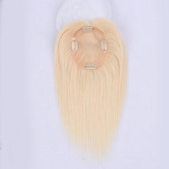 10x13cm Mono Base Human Hair Topper 25cm Hairpiece For Women Platinum Blonde #60