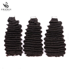 PU Tape In Hair Extensions Deep Wave Double Drawn Tape In Hair 100% Virgin Hair Nature Black #1B