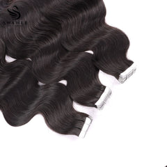 PU Tape In Hair Extensions Body Wave Double Drawn Tape In Hair 100% Virgin Hair Nature Black #1B
