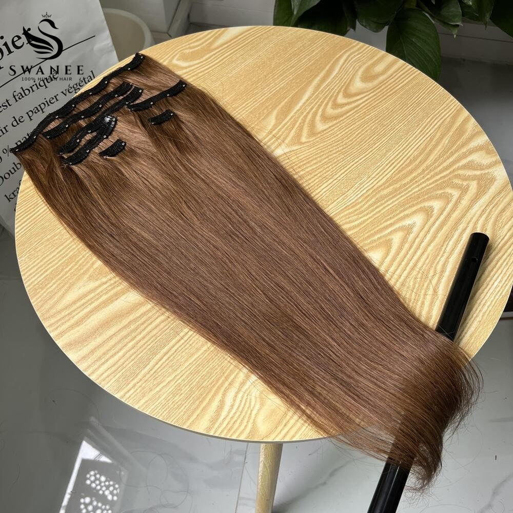 PU Clip Hair Extensions Straight Clip Hair Extensions Natural Brown #4