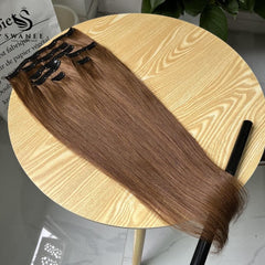 PU Clip Hair Extensions Straight Clip Hair Extensions Natural Brown #4