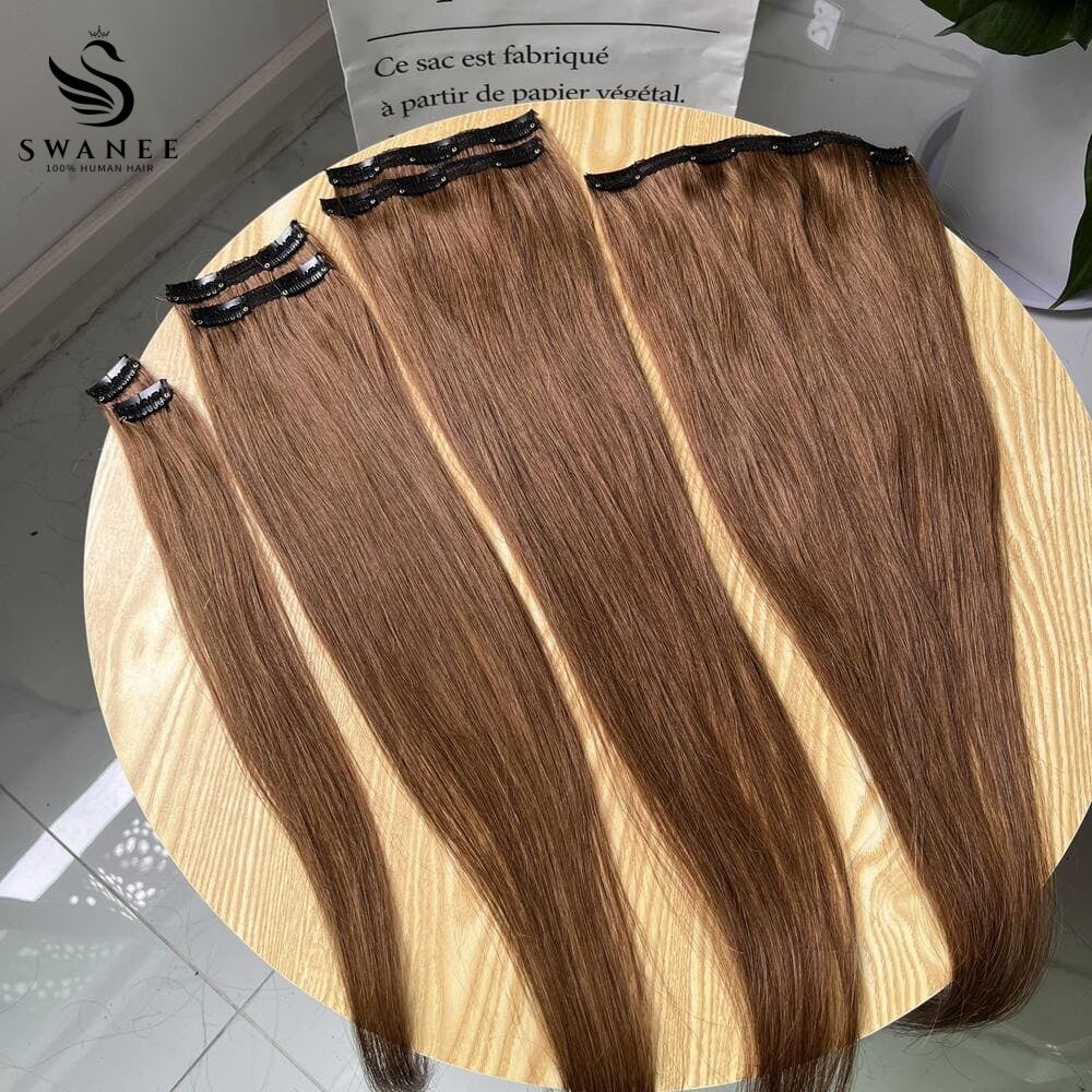 PU Clip Hair Extensions Straight Clip Hair Extensions Natural Brown #4