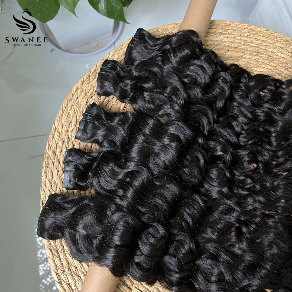 PU Clip Hair Extensions Water Wave Clip Hair Extensions Natural Black #1B