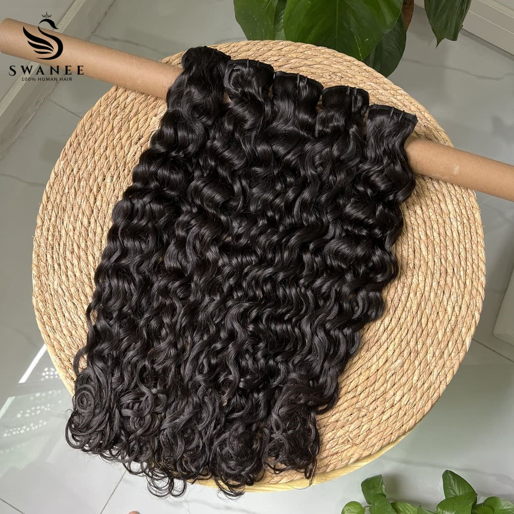 PU Clip Hair Extensions Water Wave Clip Hair Extensions Natural Black #1B