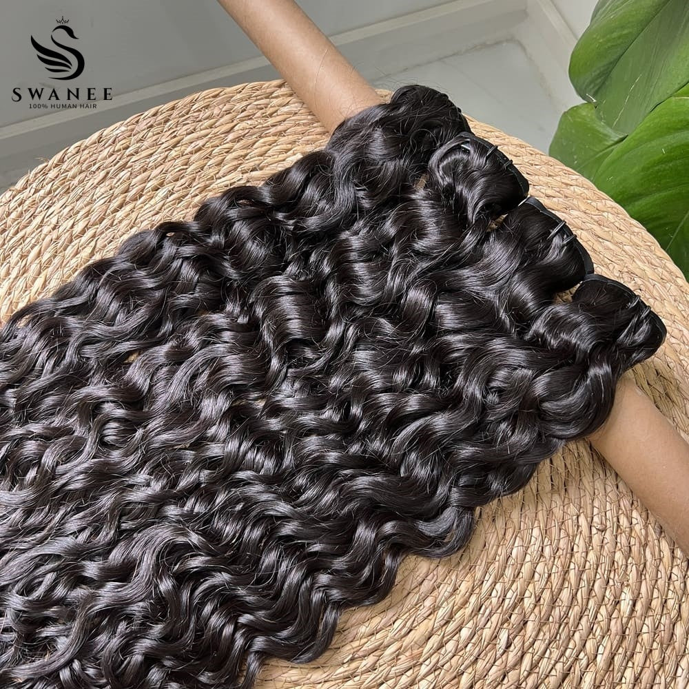 PU Clip Hair Extensions Water Wave Clip Hair Extensions Natural Black #1B