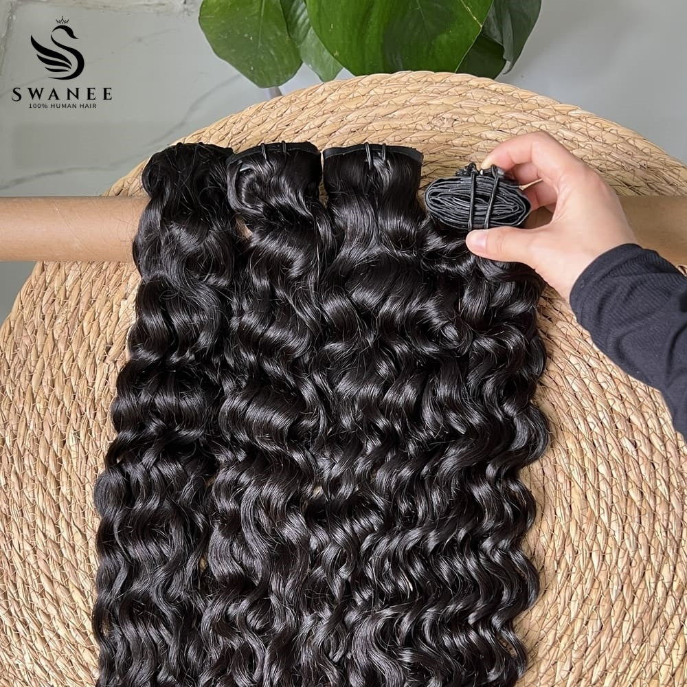 PU Clip Hair Extensions Water Wave Clip Hair Extensions Natural Black #1B