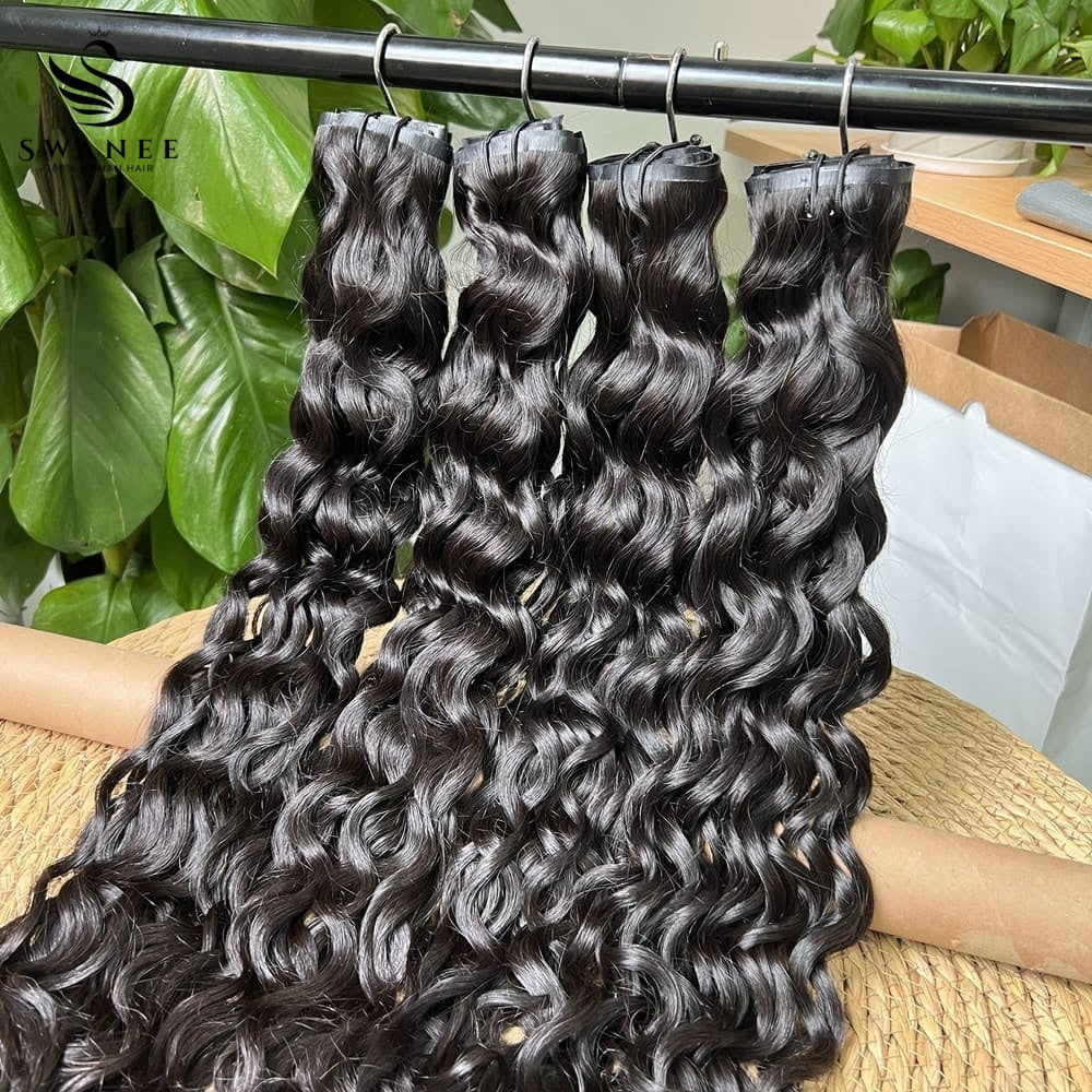 PU Clip Hair Extensions Water Wave Clip Hair Extensions Natural Black #1B