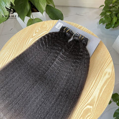 PU Clip Hair Extensions Kinky Straight Clip Hair Extensions Natural Black #1B