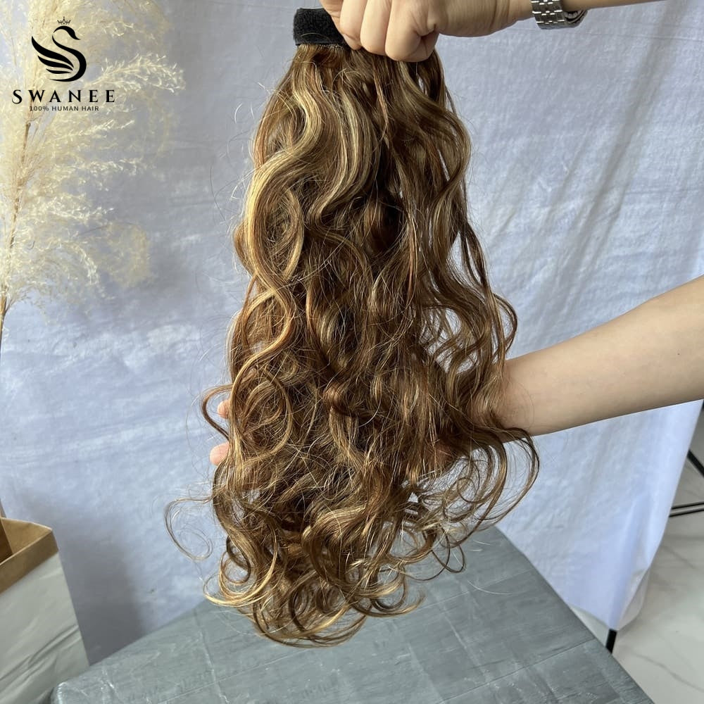 100% Human Hair Ponytail Extensions Body Wave #P4/27 Highlights