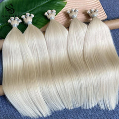 Hand-tied Weft Hair Extensions 100% Human Hair Platinum Blonde #60