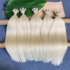 Hand-tied Weft Hair Extensions 100% Human Hair Platinum Blonde #60