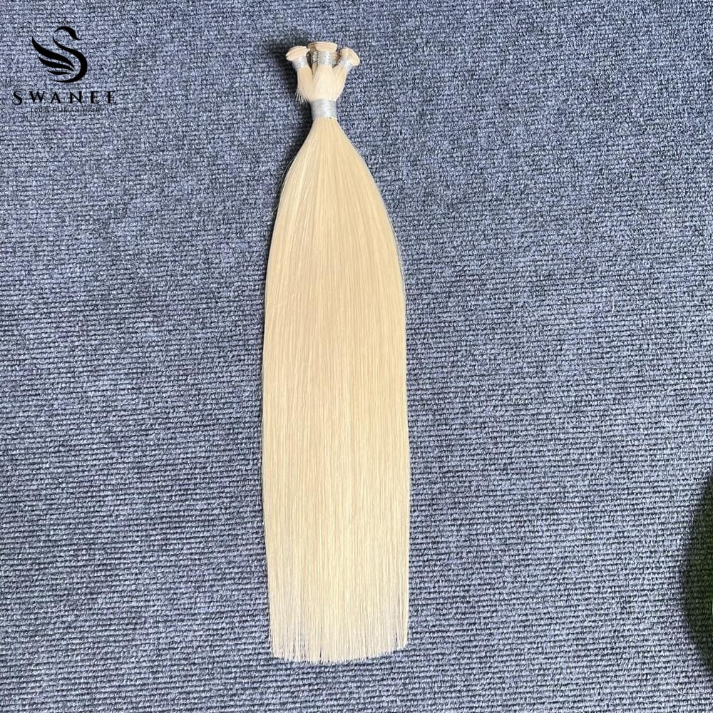 Hand-tied Weft Hair Extensions 100% Human Hair Platinum Blonde #60