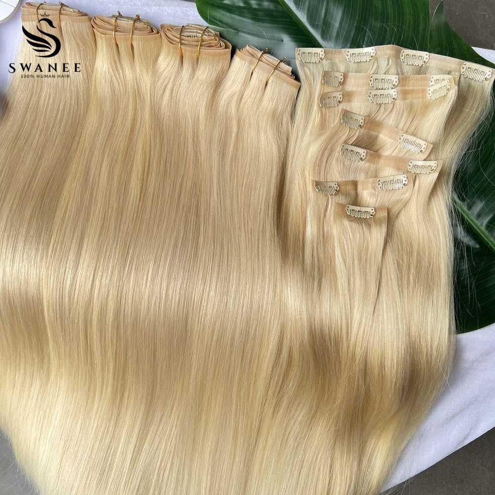 PU Clip Hair Extensions Straight Clip Hair Extensions Blond #613