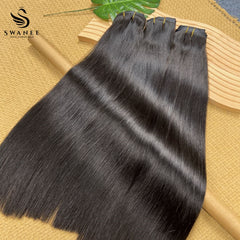 PU Clip Hair Extensions Straight Double Drawn Clip Hair Extensions Natural Black #1B