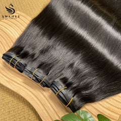 PU Clip Hair Extensions Straight Double Drawn Clip Hair Extensions Natural Black #1B