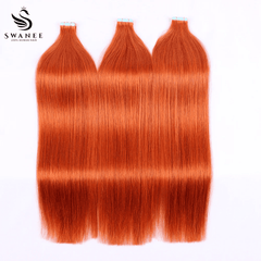 PU Tape In Hair Extensions 100% Remy Human Hair #350 Ginger Orange Color