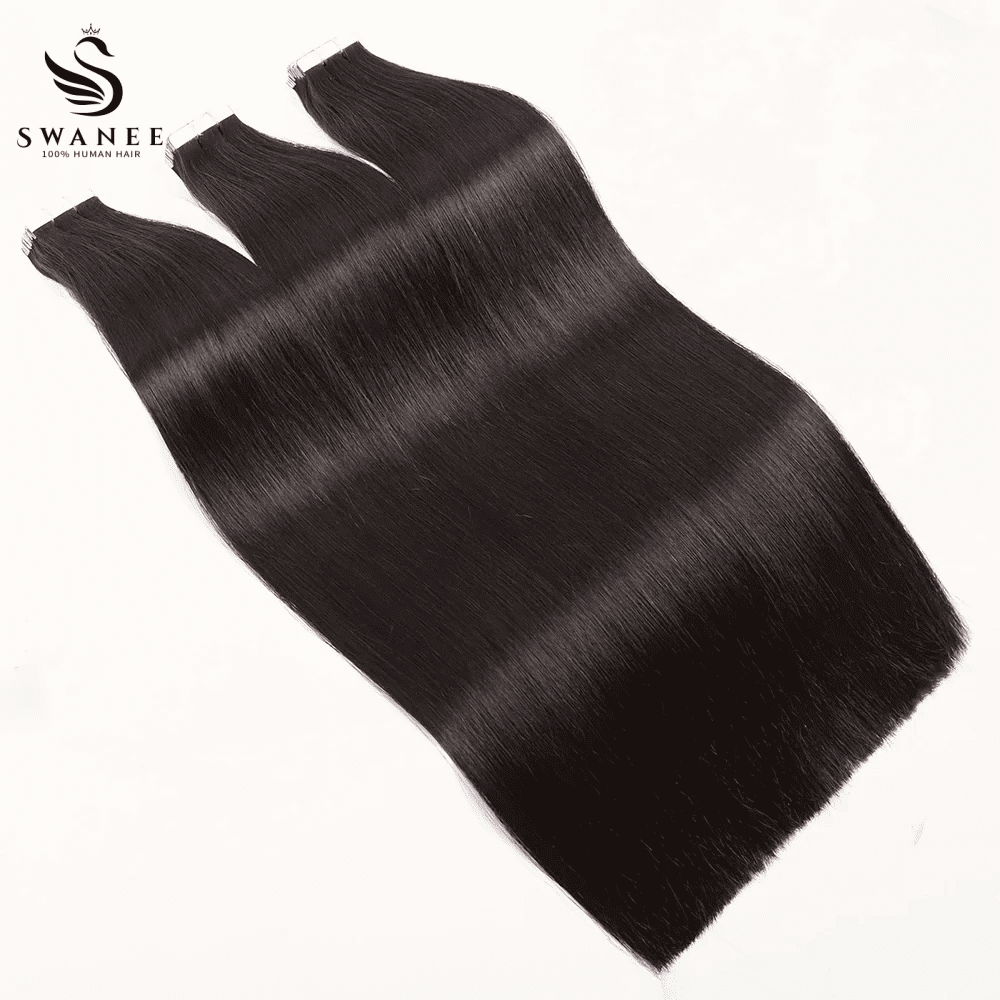 Slim PU Tape In Hair Extensions 100% Remy Human Hair Natural Black