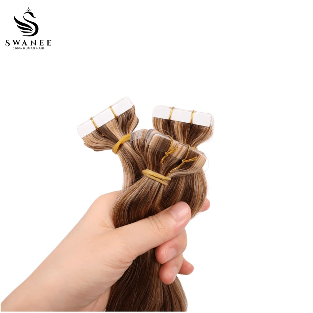 PU Tape In Hair Extensions Body Wave Double Drawn Tape In Hair 100% Virgin Hair Highlight #4/27