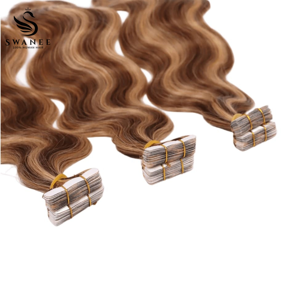 PU Tape In Hair Extensions Body Wave Double Drawn Tape In Hair 100% Virgin Hair Highlight #4/27
