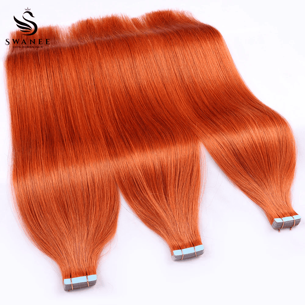 PU Tape In Hair Extensions 100% Remy Human Hair #350 Ginger Orange Color