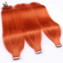 PU Tape In Hair Extensions 100% Remy Human Hair #350 Ginger Orange Color