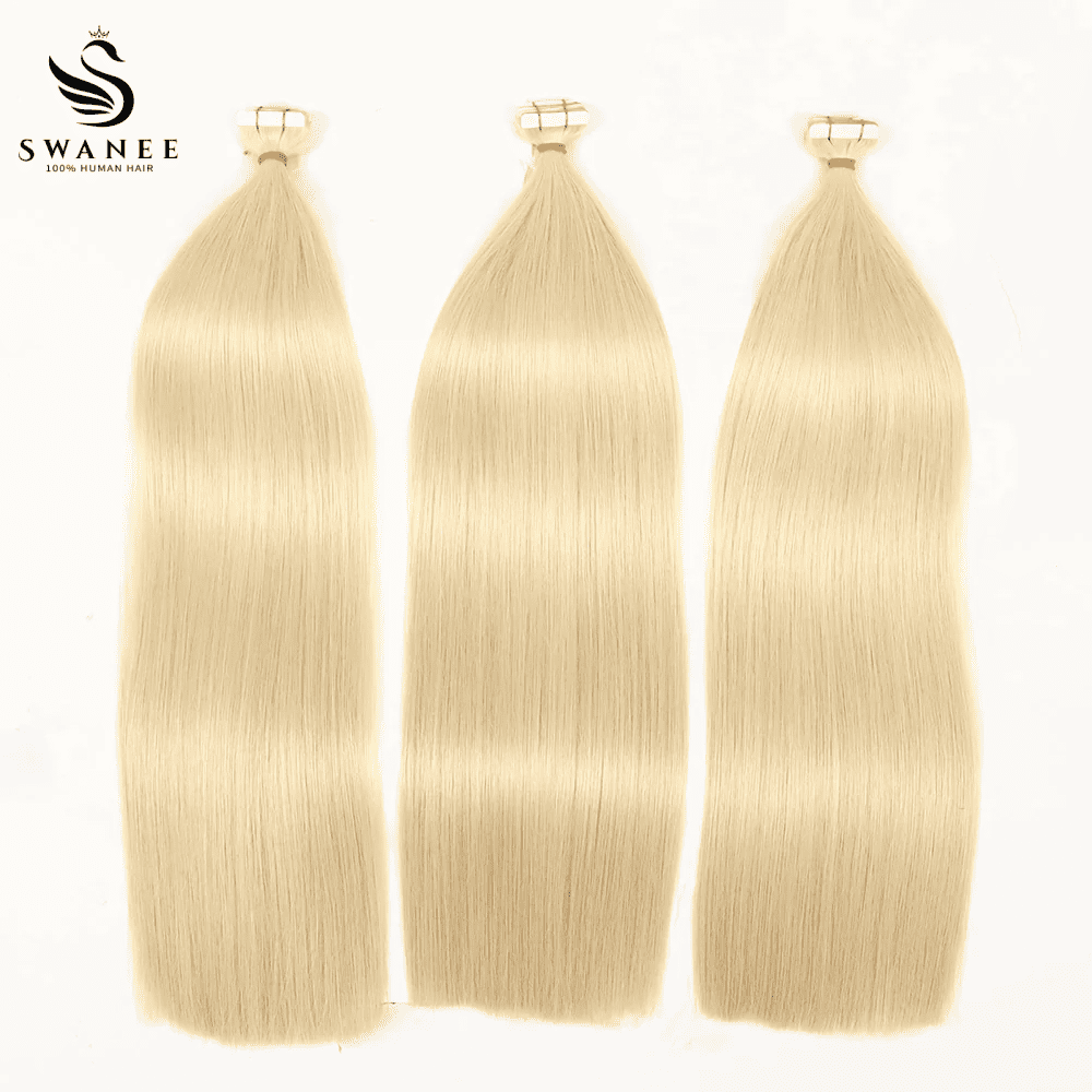 PU Tape In Hair Extensions #60 Platinum Blonde Tape Hair