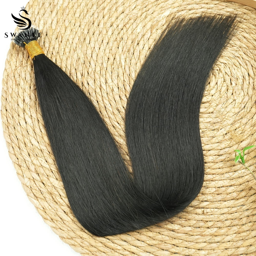 Nano Ring Hair Extensions 100% Remy Human Hair #1B Nature Black