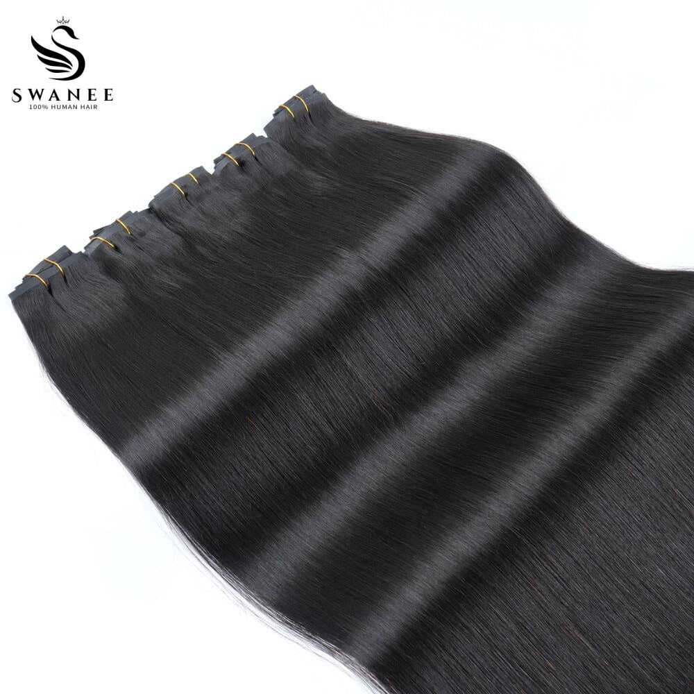 PU Clip Hair Extensions #1B Natural Black Straight Clip Hair Extensions