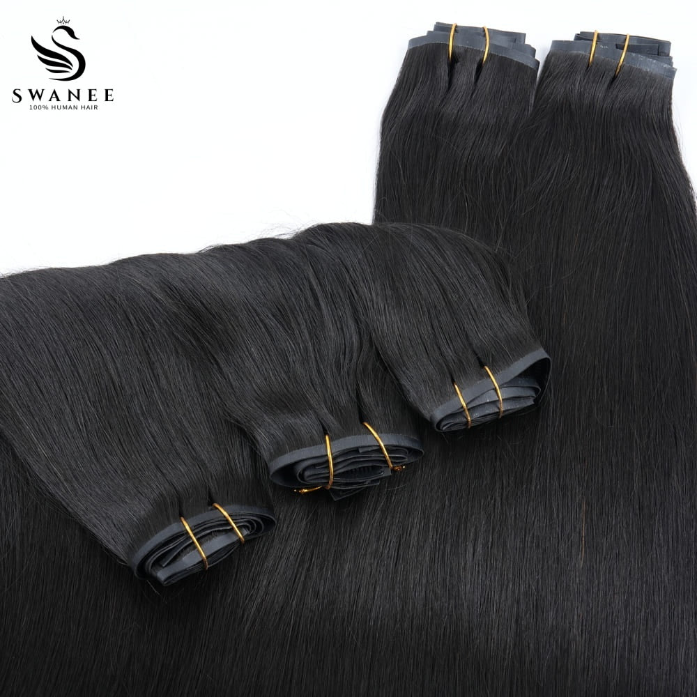 PU Clip Hair Extensions #1B Natural Black Straight Clip Hair Extensions