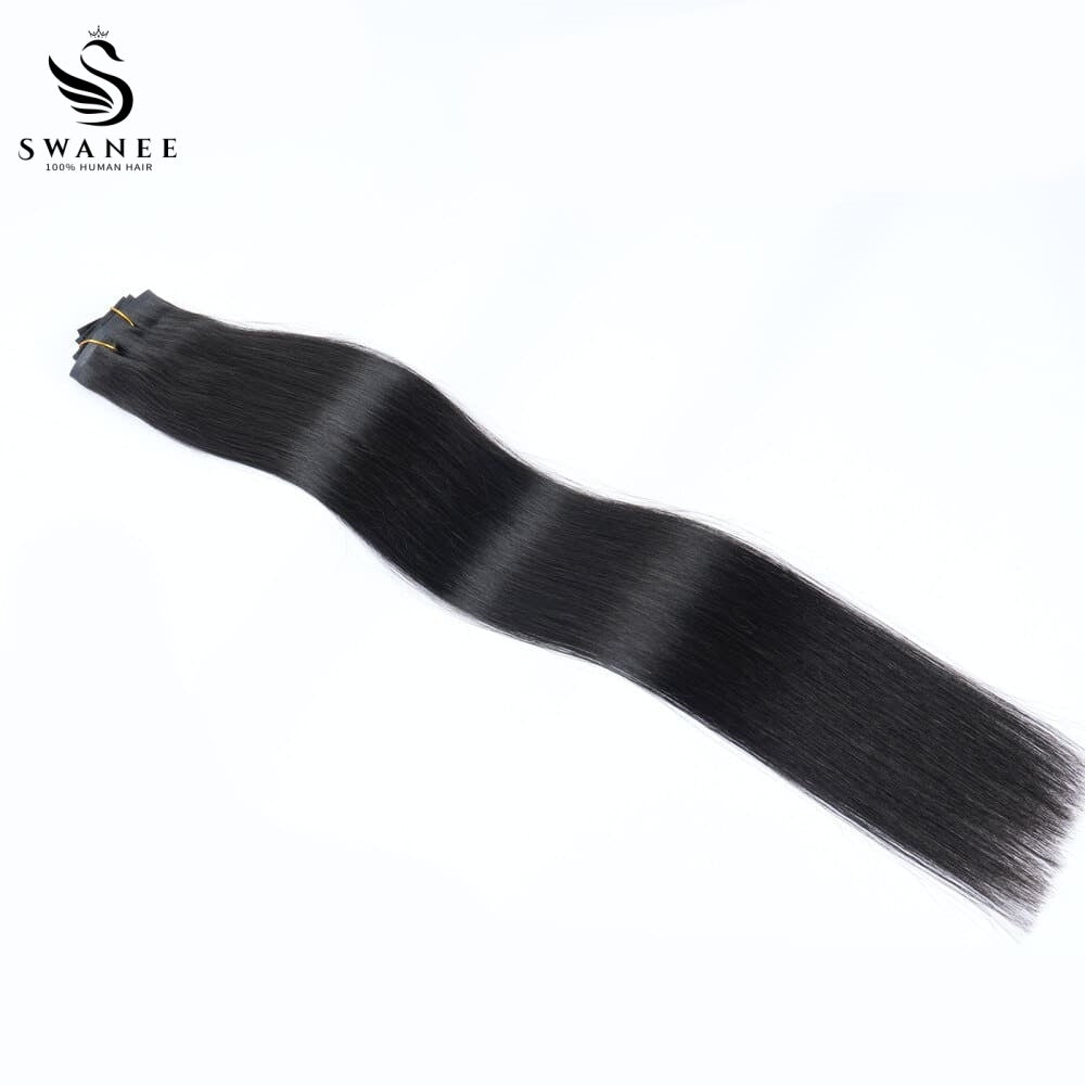 PU Clip Hair Extensions #1B Natural Black Straight Clip Hair Extensions