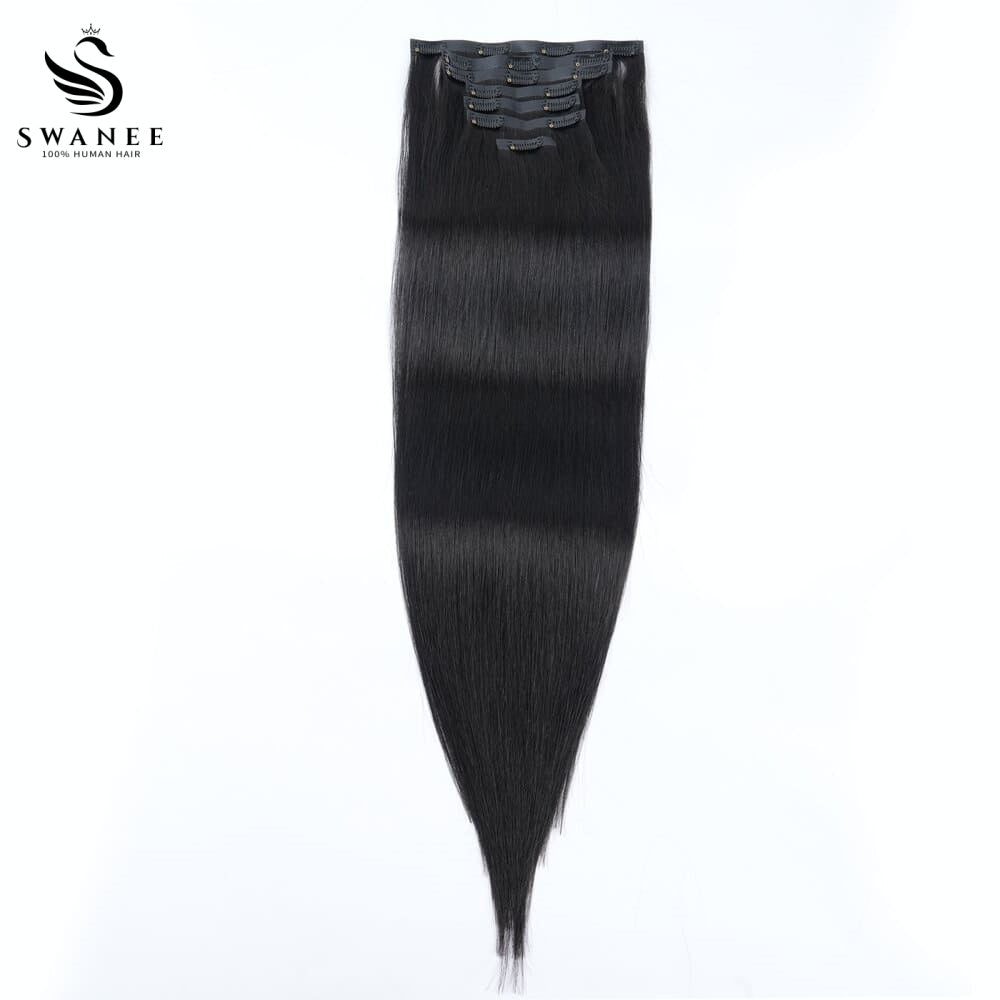 PU Clip Hair Extensions #1B Natural Black Straight Clip Hair Extensions
