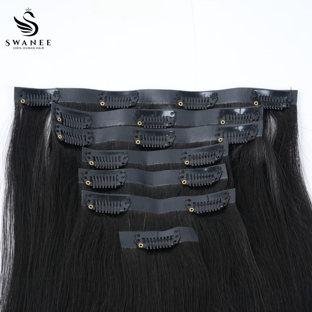 PU Clip Hair Extensions #1B Natural Black Straight Clip Hair Extensions