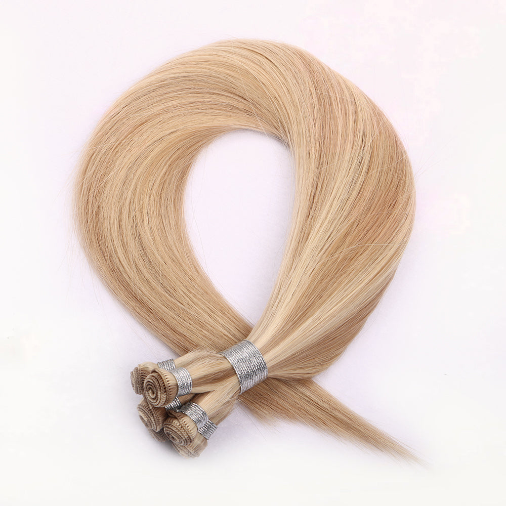 Hand-tied Weft Hair Extensions 100% Human Hair Highlight Blonde P18/613