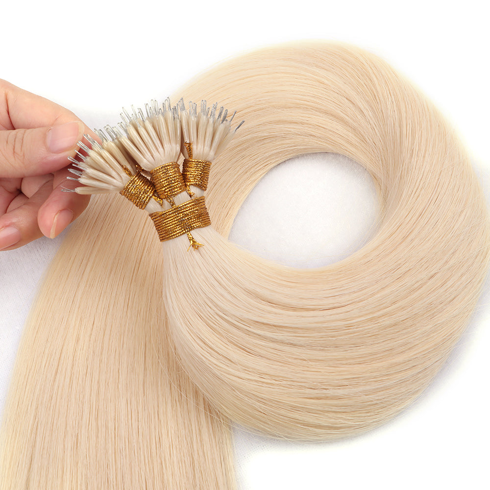 Nano Ring Hair Extensions 100% Remy Human Hair #60 Platinum Blonde