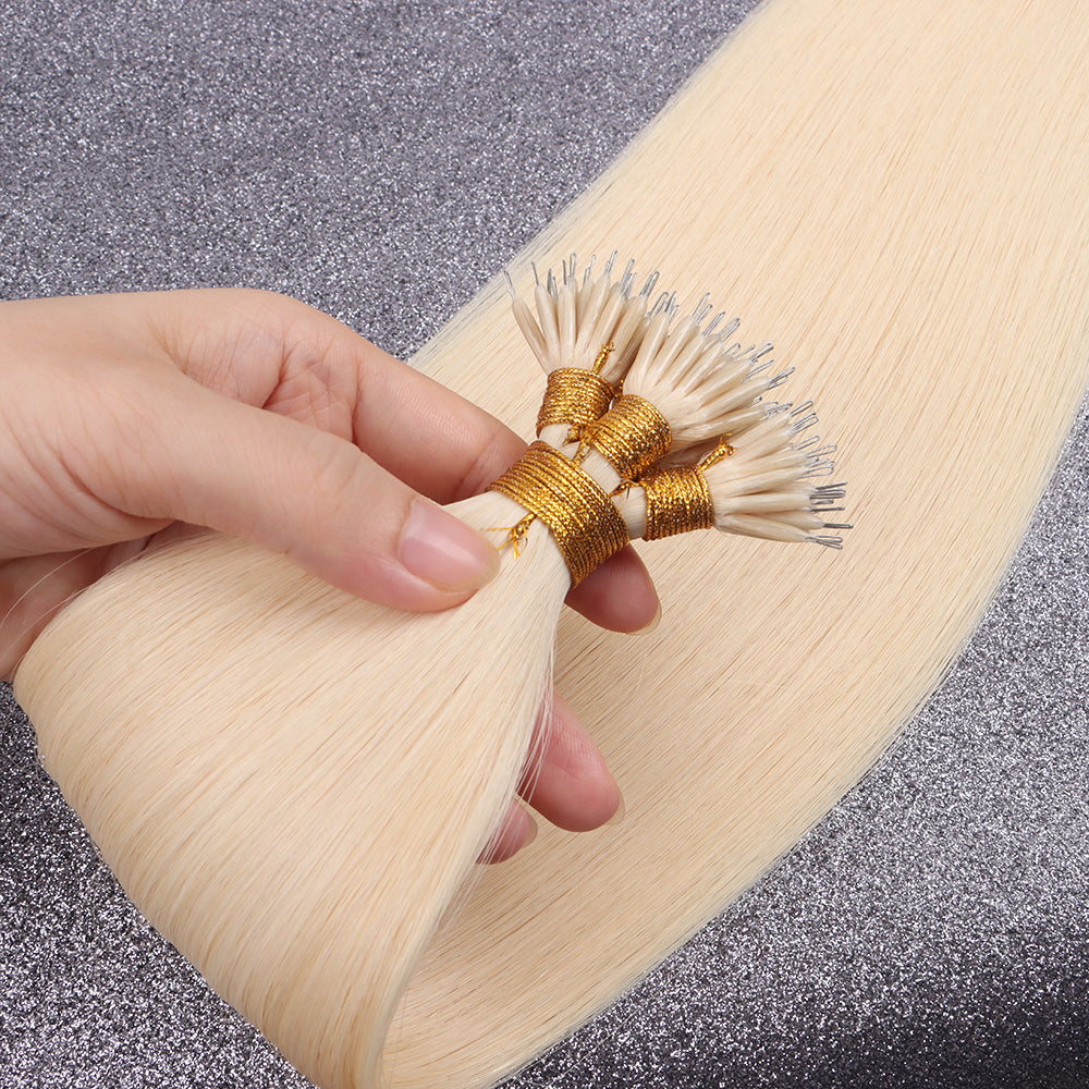 Nano Ring Hair Extensions 100% Remy Human Hair #60 Platinum Blonde