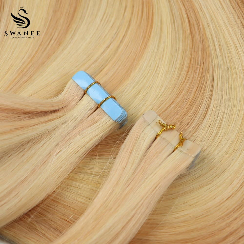 PU Tape In Hair Extensions 100% Remy Human Hair #P18/613 Color