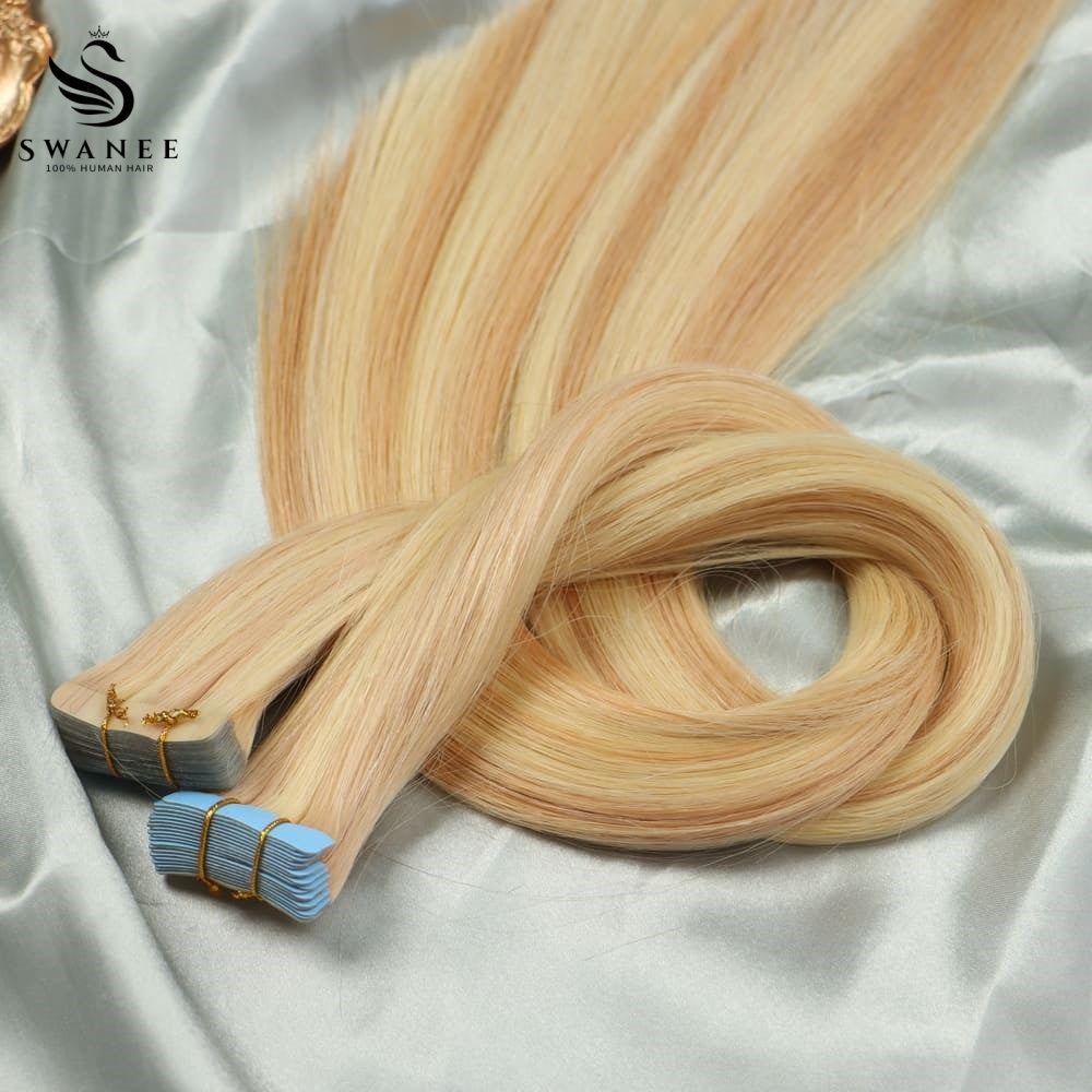 PU Tape In Hair Extensions 100% Remy Human Hair #P18/613 Color
